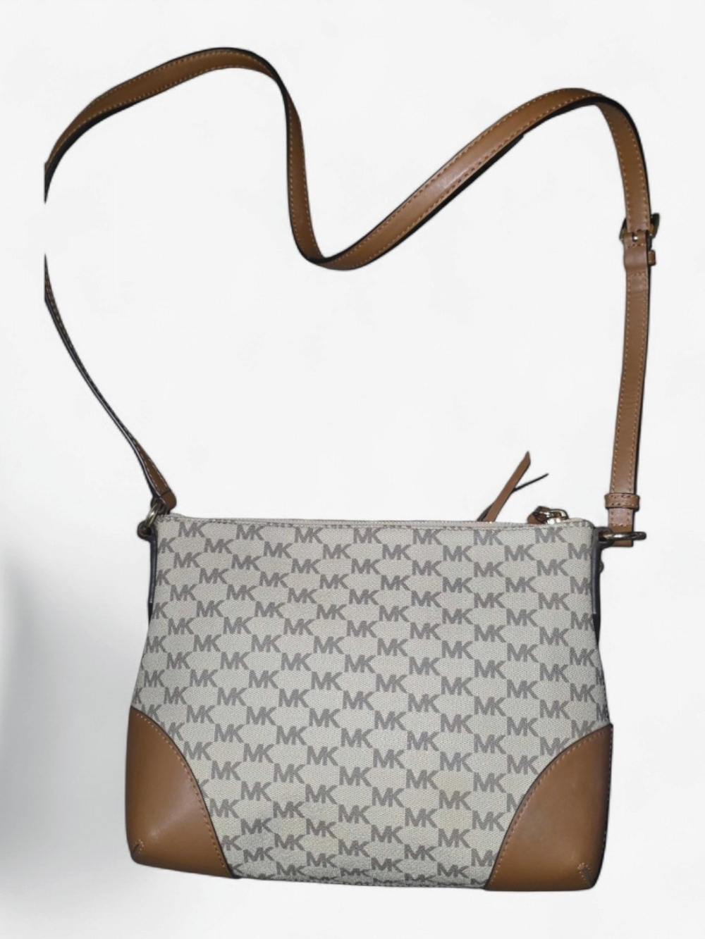 Michael Kors White and Tan MK Logo Crossbody Bag